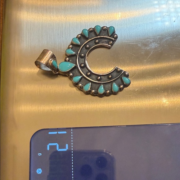 Turquoise and Sterling Silver Squash Pendant Necklace - Picture 6 of 7